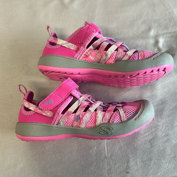 Skechers NEW  Pink and Gray Sneakers with Adjustable Strap - Picture 2 of 7